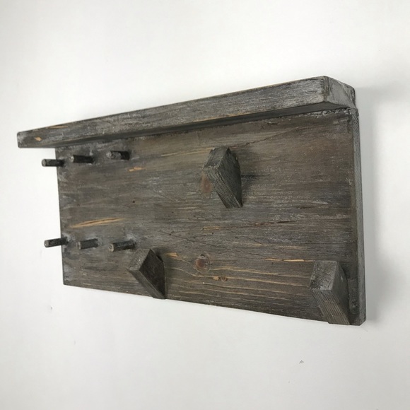 Rustic Coat Rack Shelf Key Chain Holder Boho Wood - Picture 4 of 6